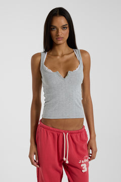 Grey Henley Vest With Lace Trim - UK 4 / White