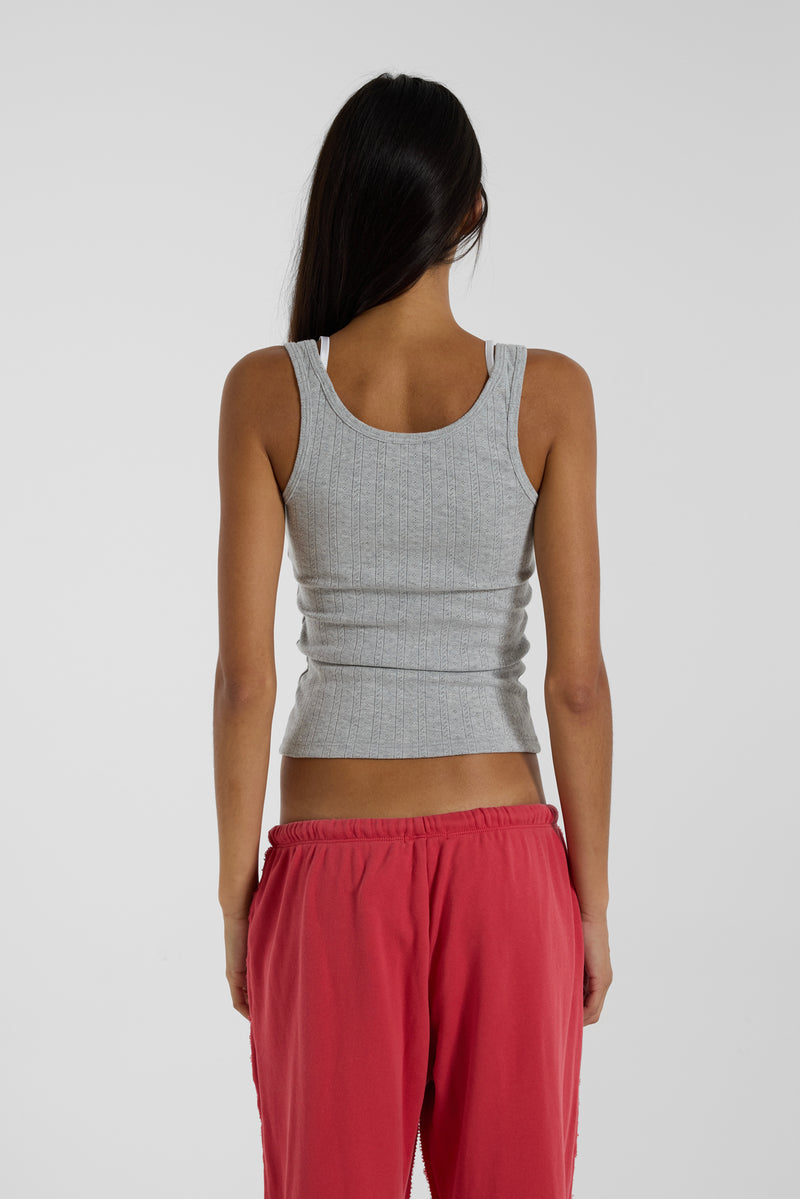 Grey Henley Vest With Lace Trim