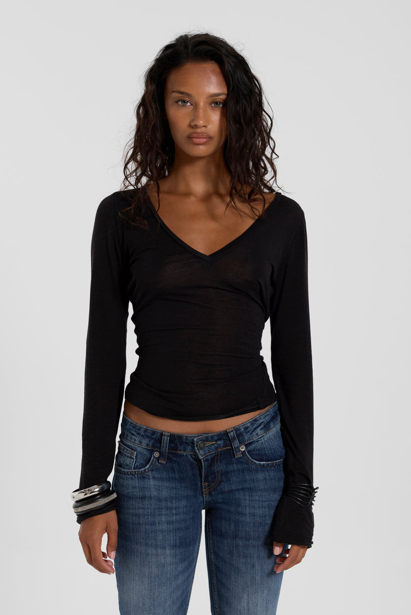 Black Mist V Neck Top