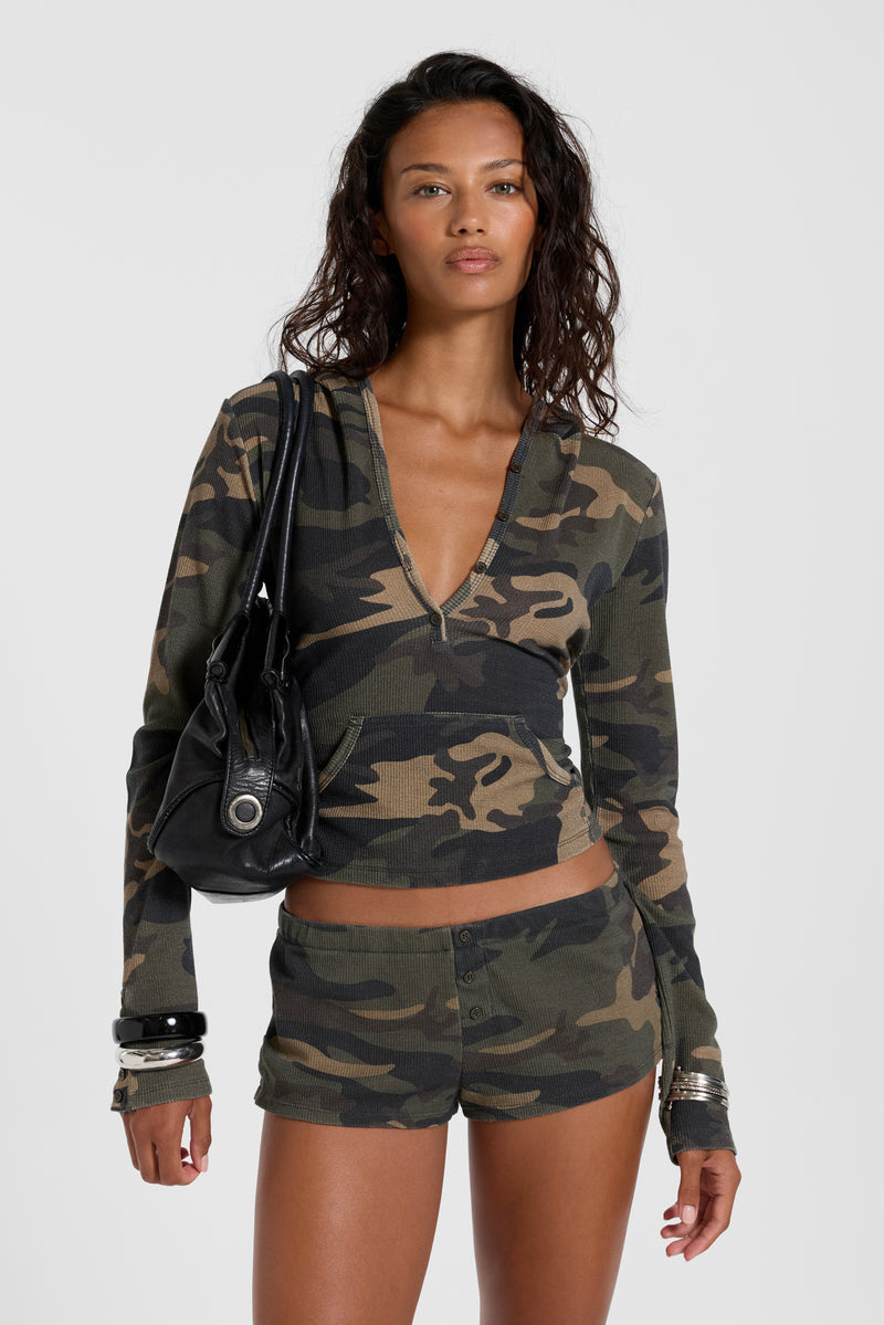 Janie Camo Waffle Hooded Henley – view 1