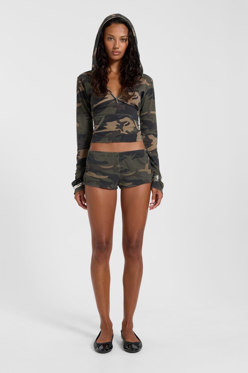 Janie Camo Waffle Hooded Henley – view 5