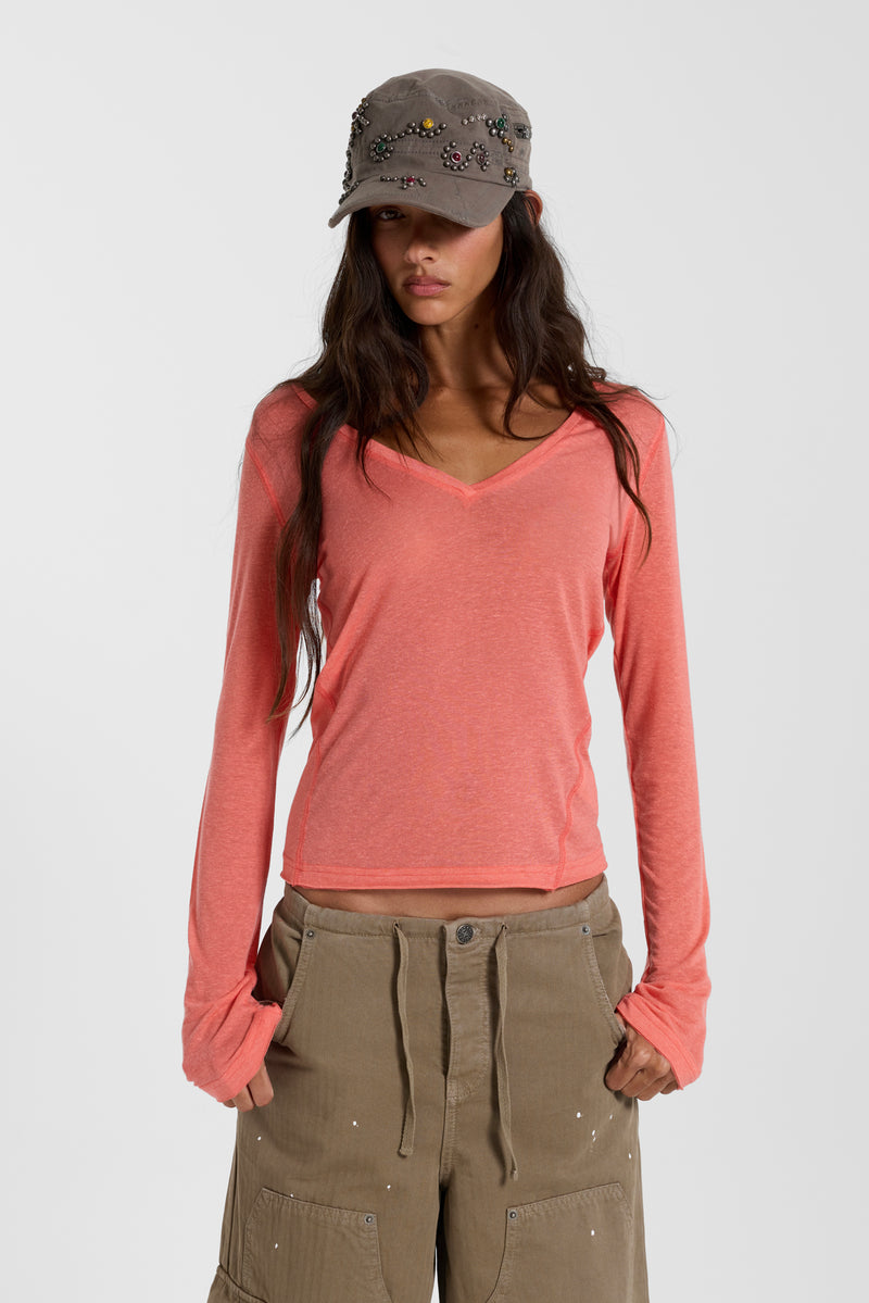 Coral Mist V Neck Top – view 3