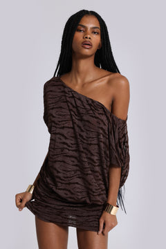 Ophidian Devore Backless Mini Dress in Zebra - UK 12 / Brown