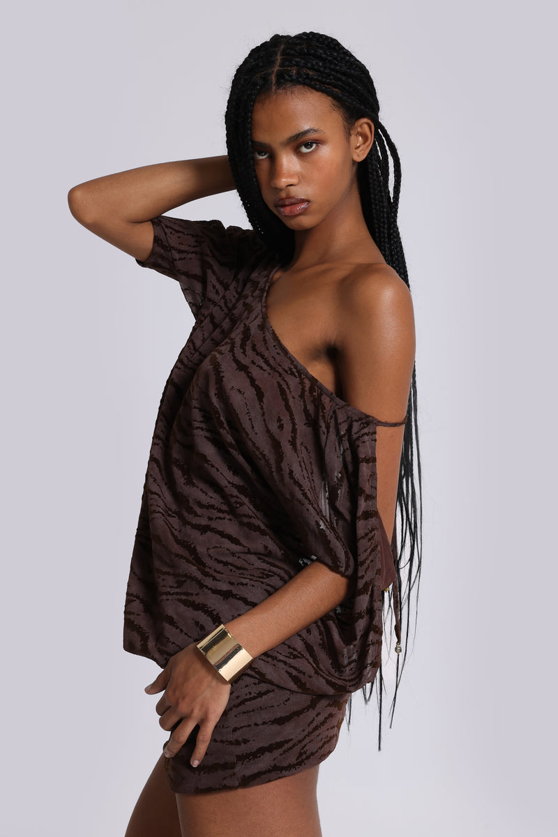 Ophidian Devore Backless Mini Dress in Zebra