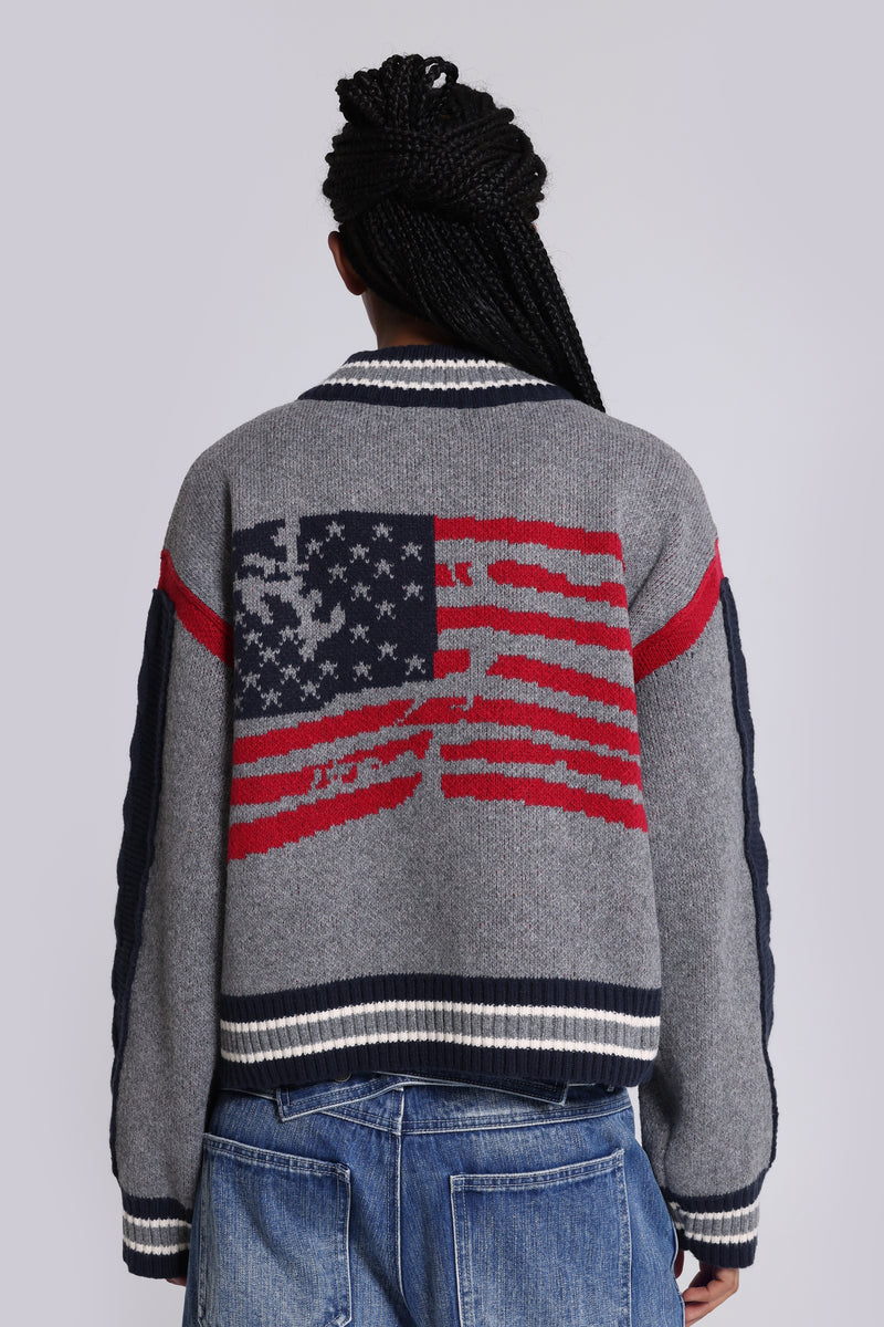 Team USA Studded Knitted Bomber Jacket
