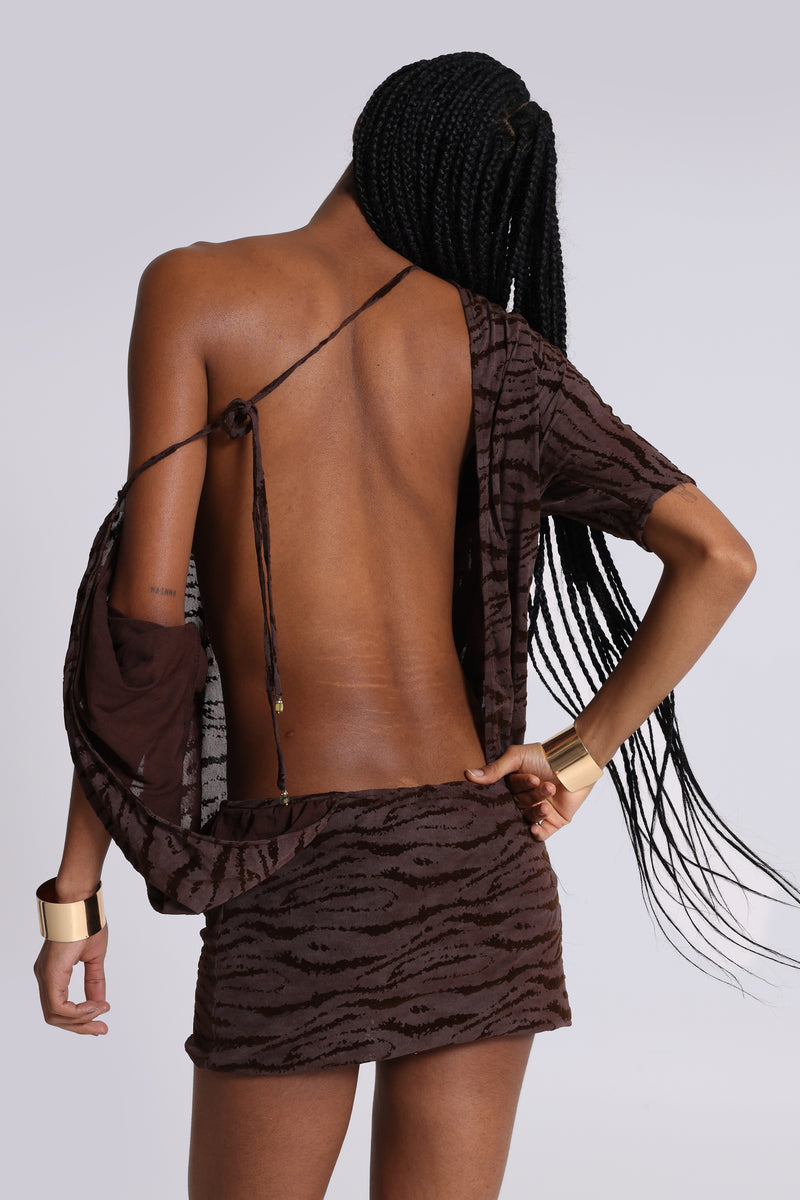 Ophidian Devore Backless Mini Dress in Zebra