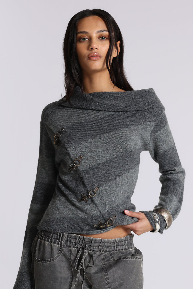 Clasp Asymmetric Stripe Knit