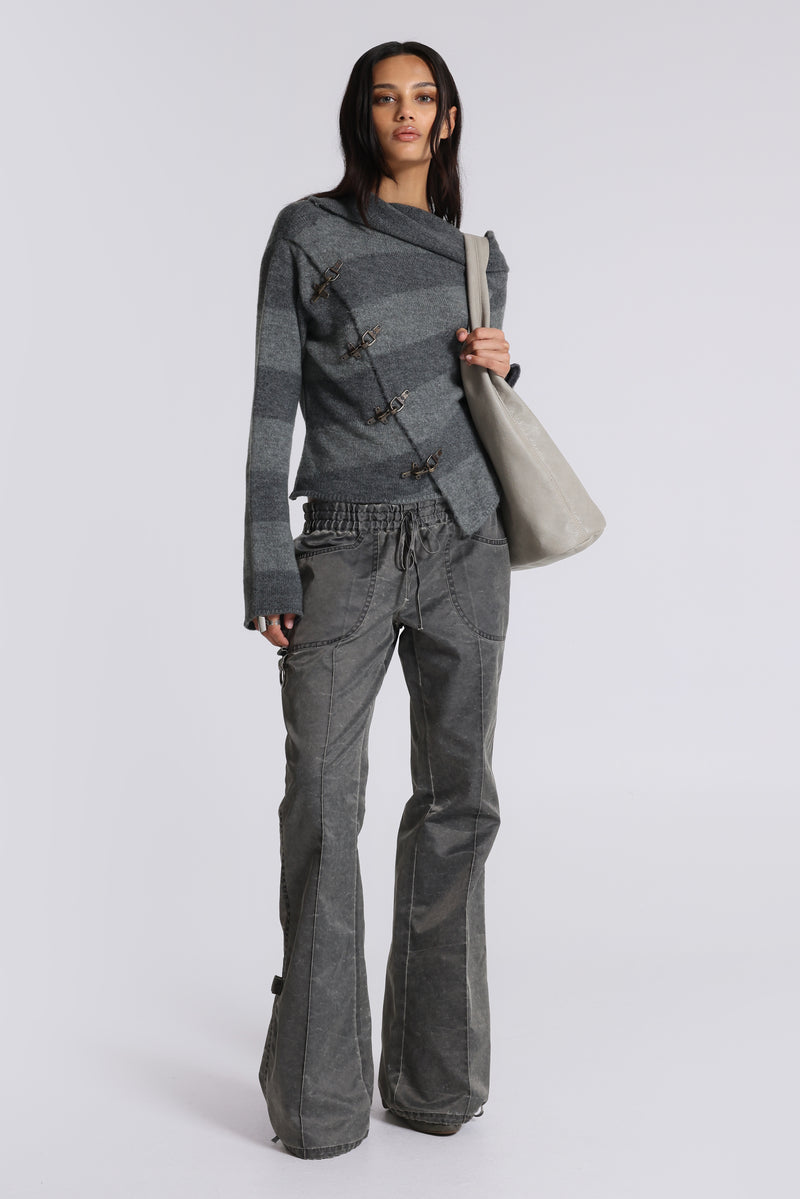 Clasp Asymmetric Stripe Knit