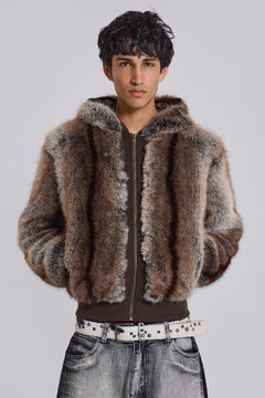 Bear Faux Fur Jacket - XL / Brown