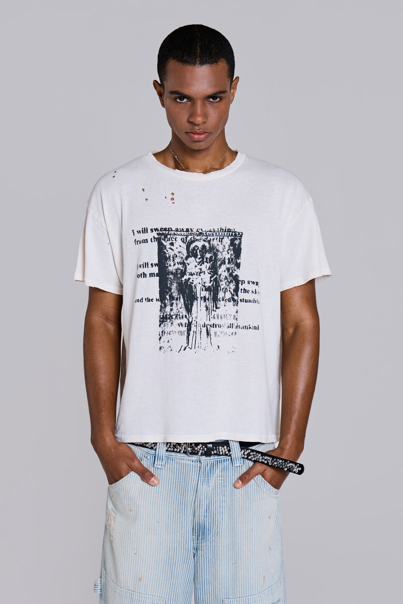 White Etching Cropped T-Shirt