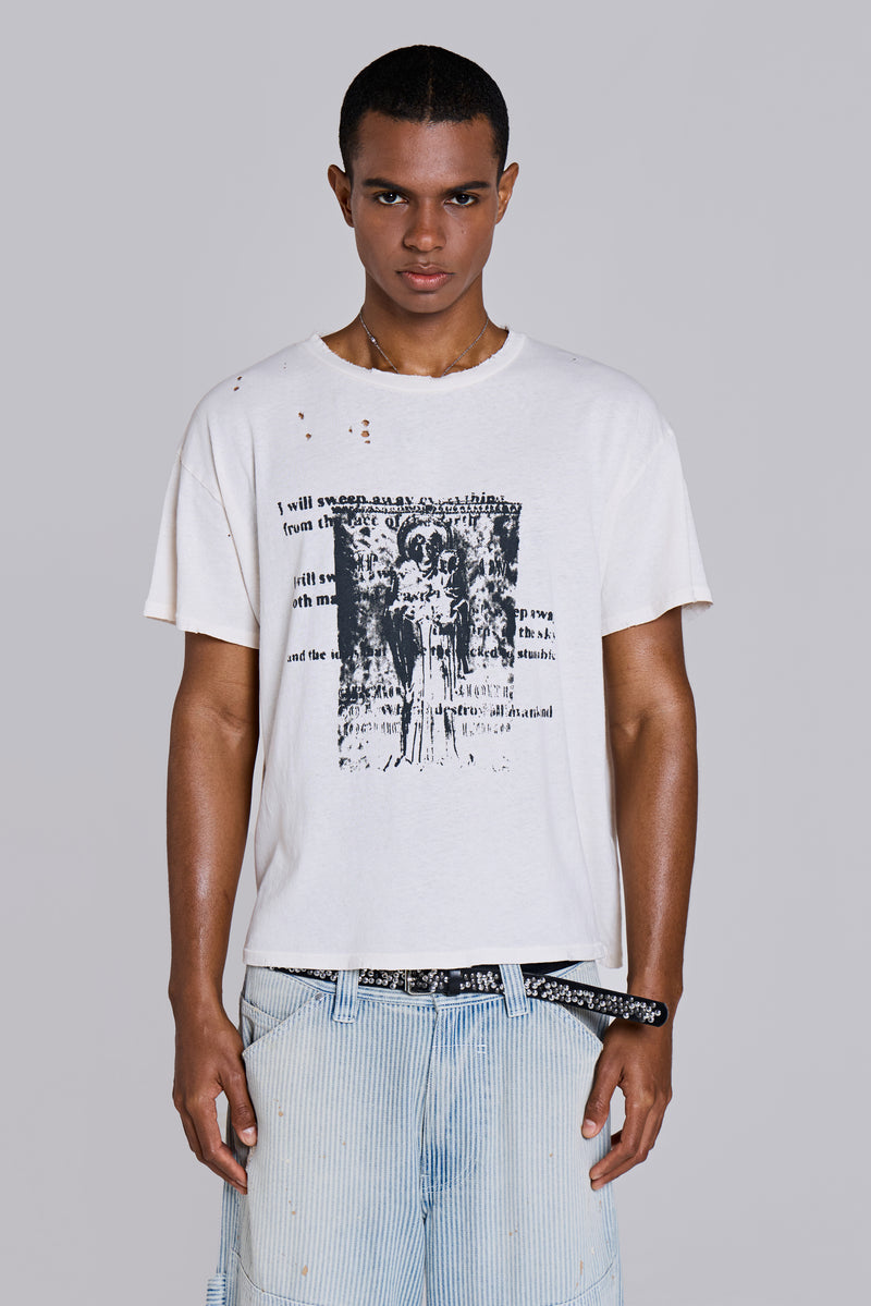 White Etching Cropped T-Shirt