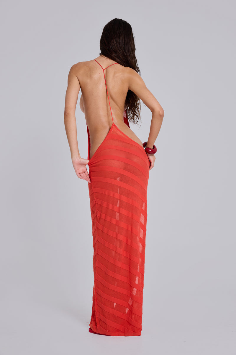 Noir Knit Maxi Dress in Coral