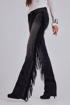 El Topo Fringe Bootcut Jeans in Black Wash - W34 / Black
