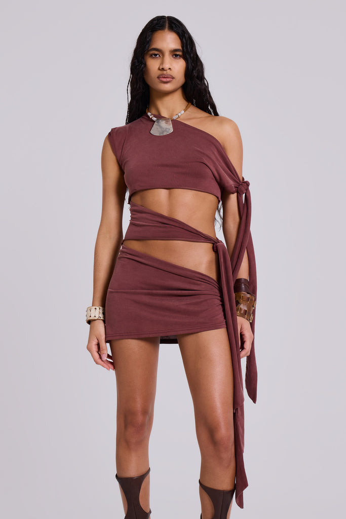 Mena Asymmetric Mini Dress in Sienna