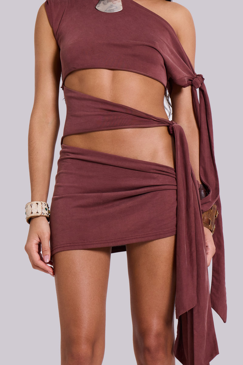 Mena Asymmetric Mini Dress in Sienna