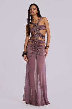 Hadassa Cut-Out Hand-Beaded Maxi Dress - UK 14 / Purple