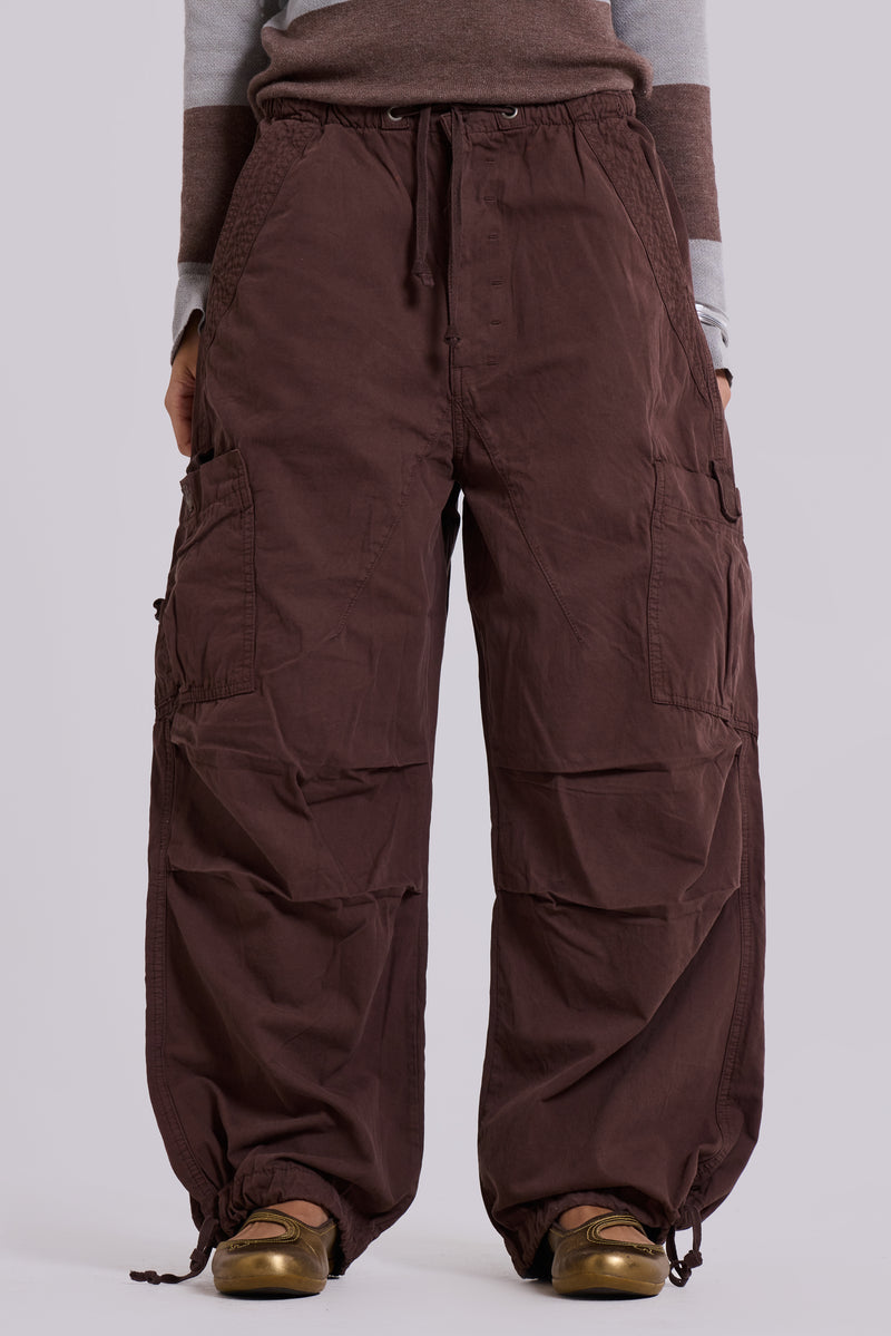 Brown Parachute Cargo Pants