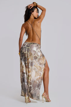 Sedona Metallic Leopard Maxi Dress - UK 10 / Grey