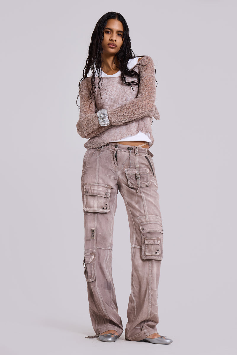 Naia Loose Knit Hooded Top in Clay
