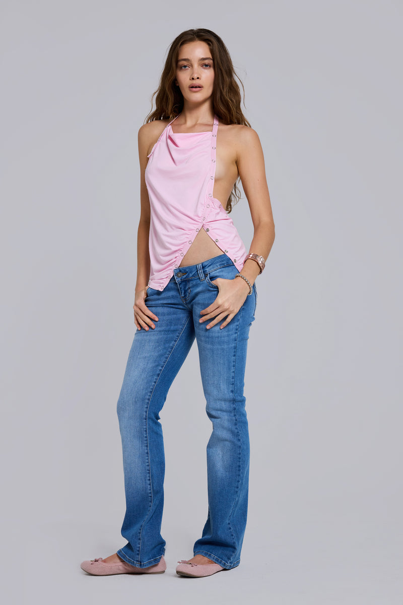 Kelsey Low Rise Skinny Bootcut Jeans in Mid Wash
