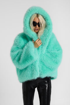 Mara Oversized Faux Fur Coat in Turquoise - XS/S / Turquoise