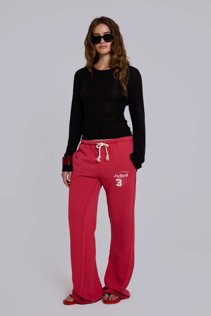 Cleo Slouchy Bootcut Jogger in Red