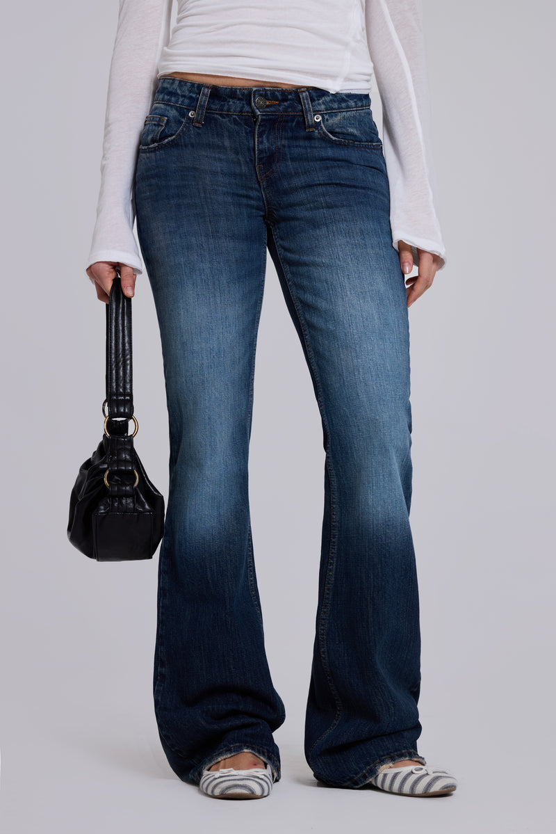 Leni Low Rise Flare Jeans in Mid Blue