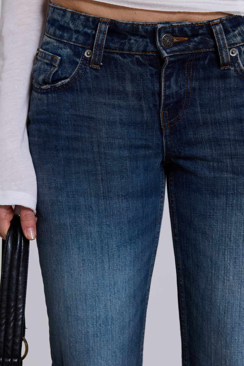 Leni Low Rise Flare Jeans in Mid Blue