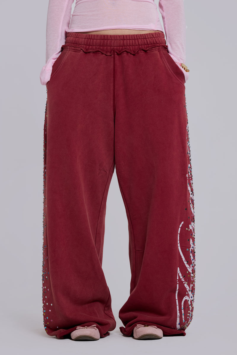 Burgundy Hardcore Jewel Monster Joggers