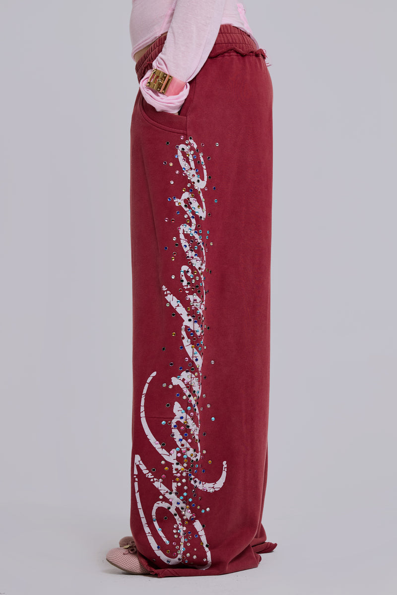 Burgundy Hardcore Jewel Monster Joggers