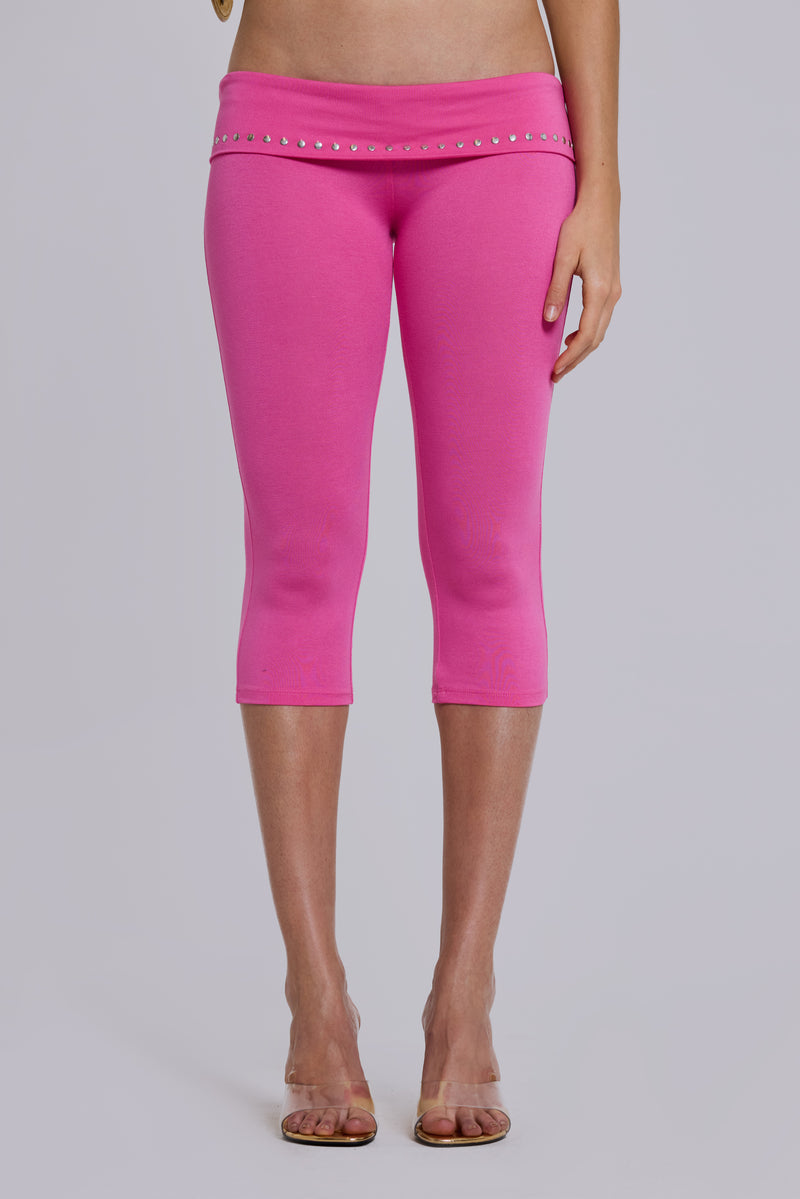 Quinn Studded Jersey Capri in Pink