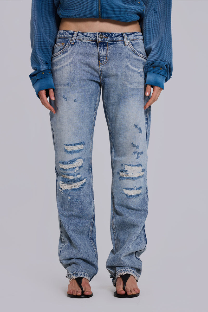 Rider Low Rise Straight Leg Jeans in Light Wash