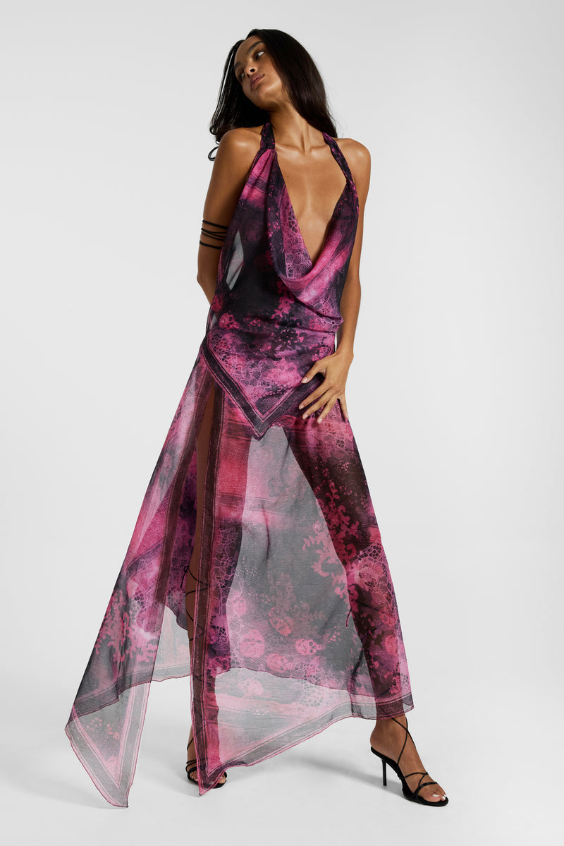 Rivon Backless Chiffon Scarf Dress