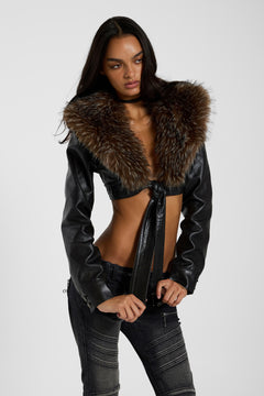 Anve Crop PU Leather Jacket - XS / Black