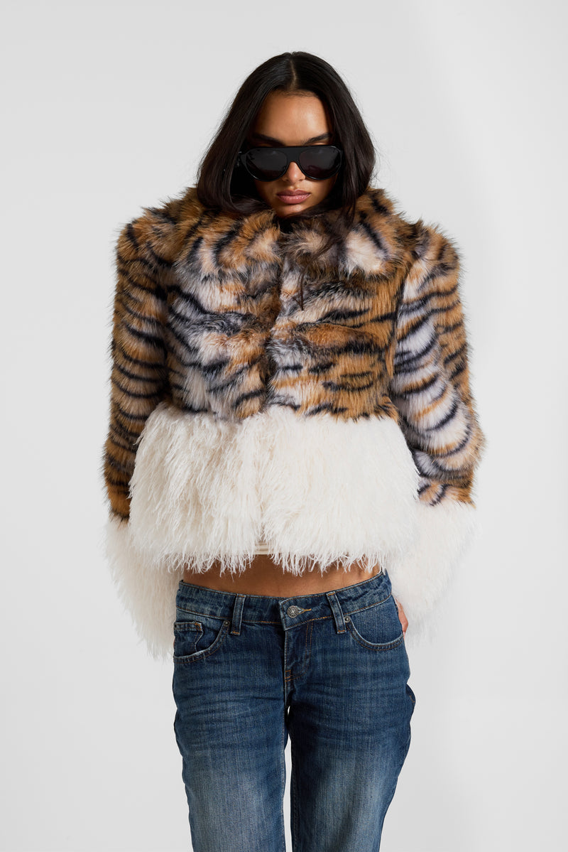 Ossin Tiger Faux Fur Coat