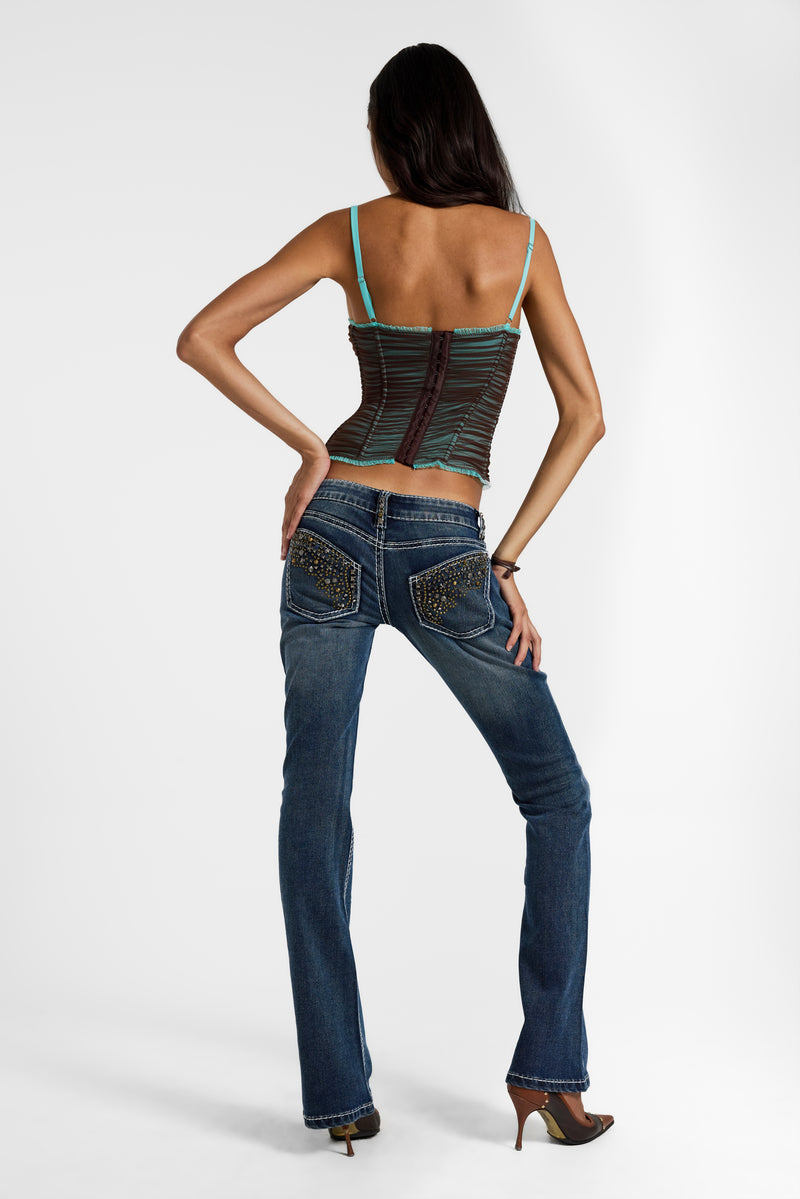 Velita Ruched Lace-up Corset in Brown