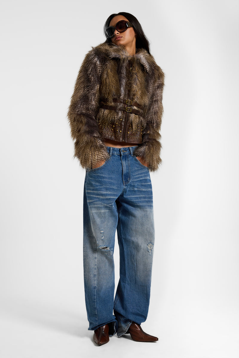 Imber Studded Faux Fur Jacket