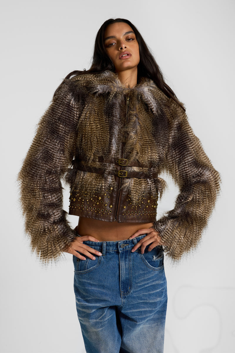 Imber Studded Faux Fur Jacket