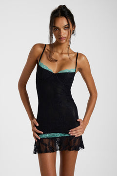 Lenia Backless Lace Mini Dress - UK 12 / Black