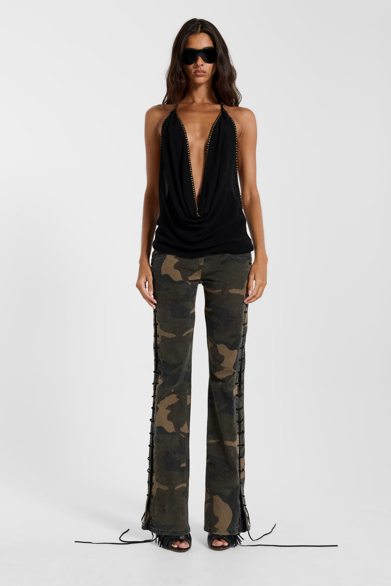 Charis Lace Up Military Bootcut Jeans in Camo – view 2