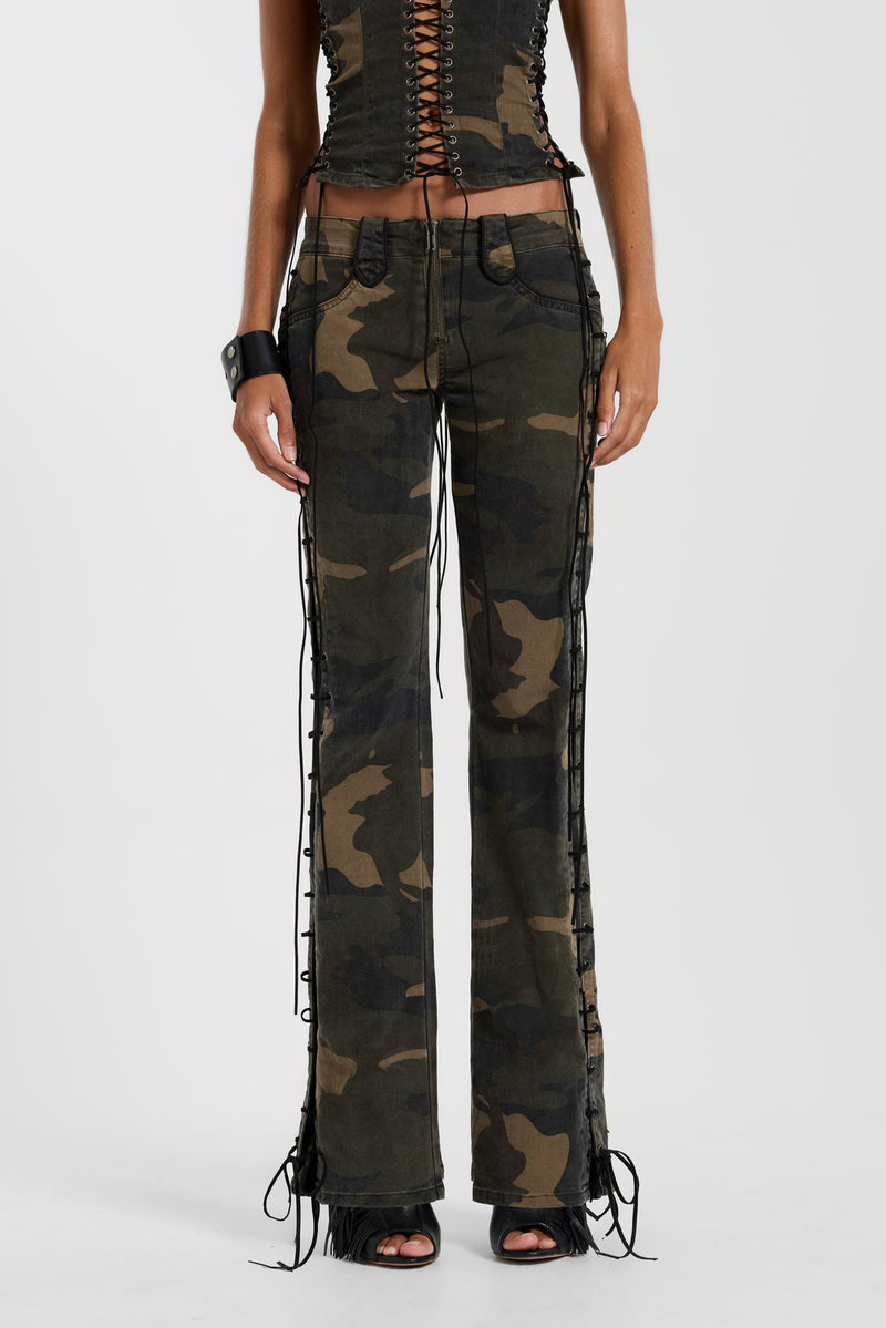 Charis Lace Up Military Bootcut Jeans in Camo – view 6
