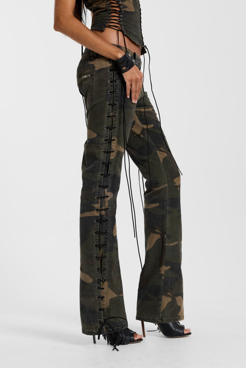 Charis Lace Up Military Bootcut Jeans in Camo – view 3