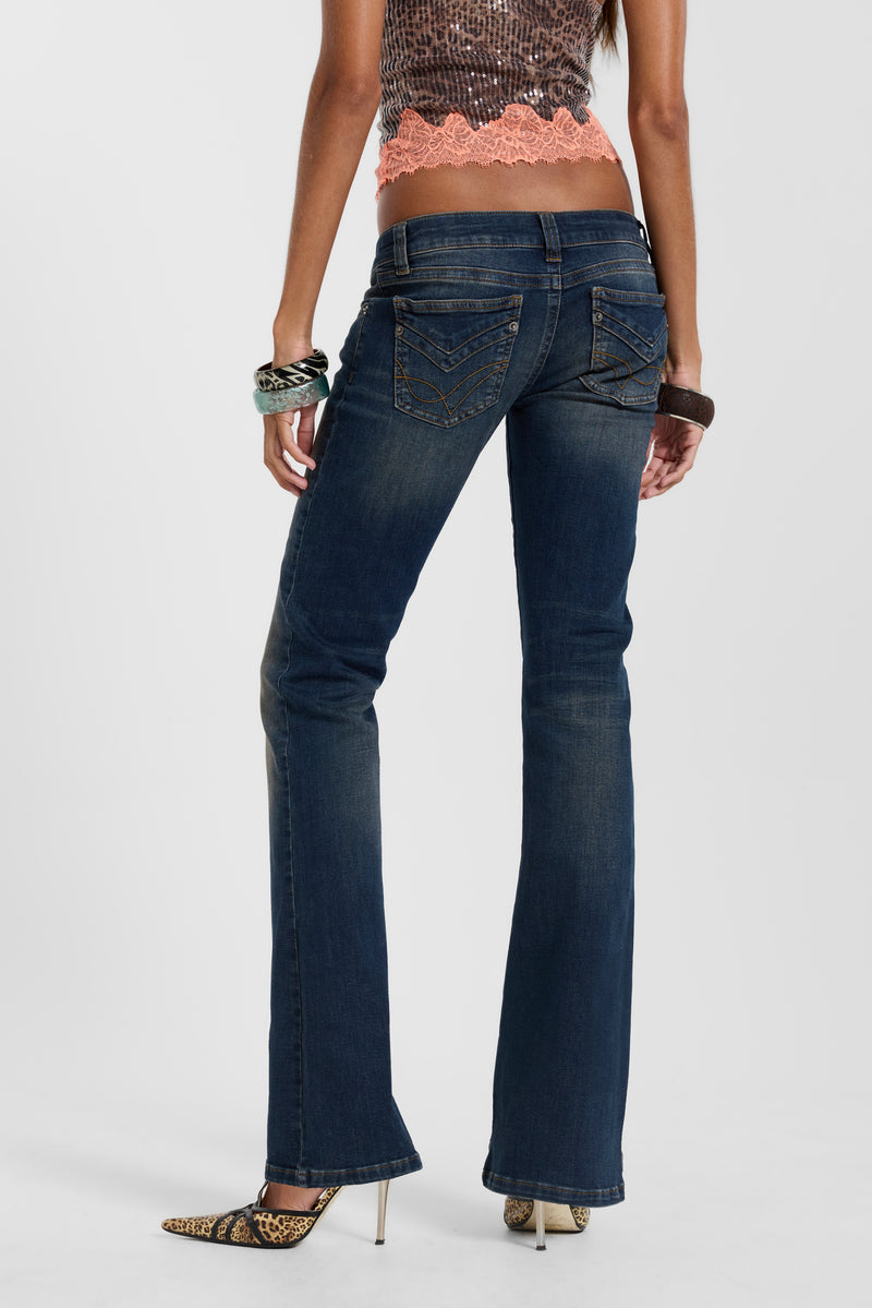 Kelsey Low Rise Skinny Bootcut Jeans in Dark Wash – view 14
