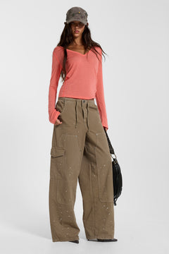 Bailee Low Rise Paint Cargos in Khaki - UK 4 / Khaki