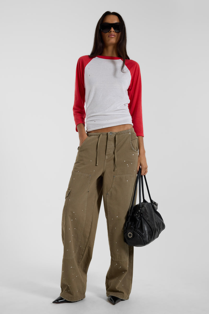 Bailee Low Rise Paint Cargos in Khaki