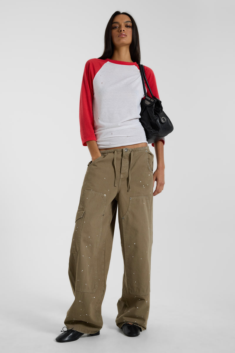 Bailee Low Rise Paint Cargos in Khaki