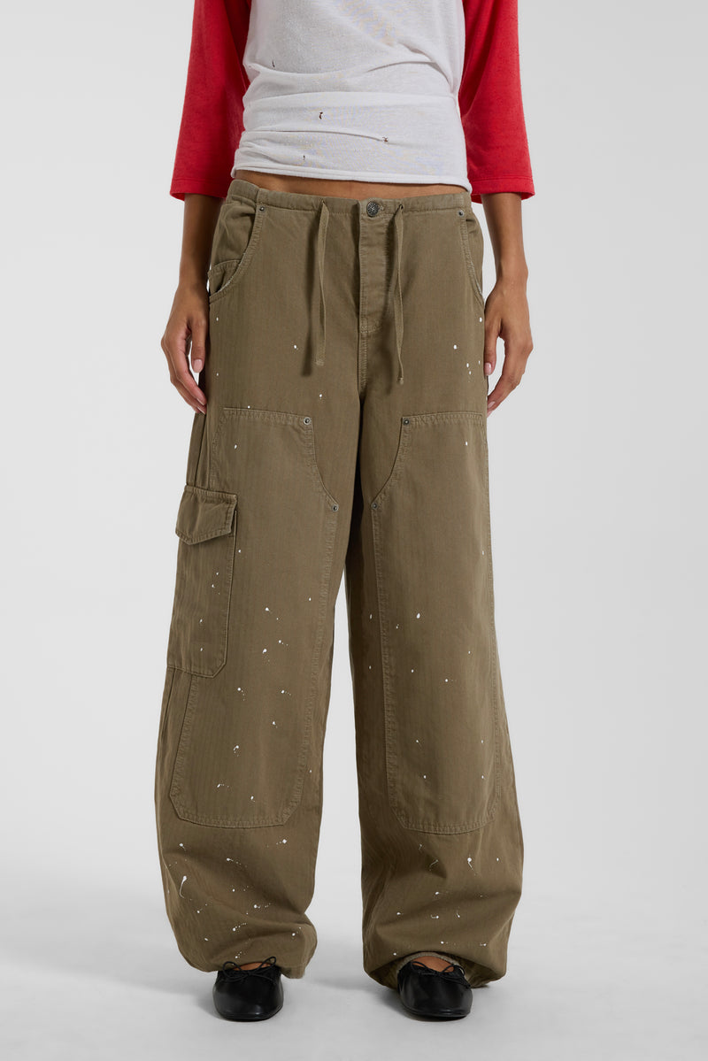 Bailee Low Rise Paint Cargos in Khaki