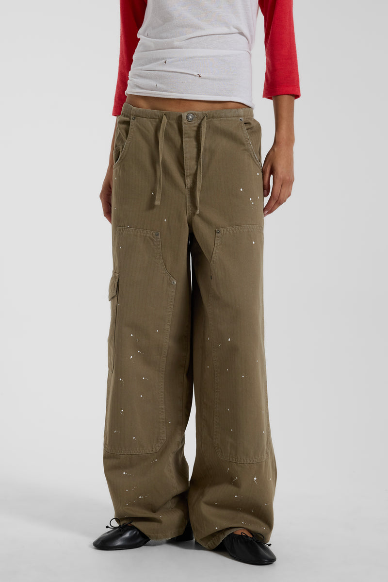 Bailee Low Rise Paint Cargos in Khaki