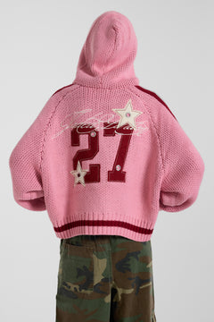 Nellie Pink Hooded Knit Cardigan - XS / Pink