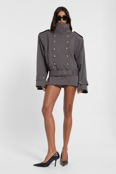 Irina Structured Belted Trench Coat - XS / Grey